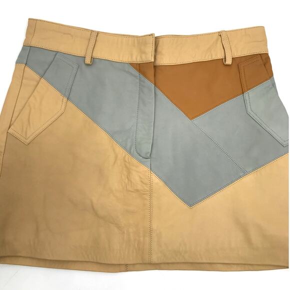 ZARA SRPLS Colorblock Leather Mini Skirt Size L - Picture 2 of 8